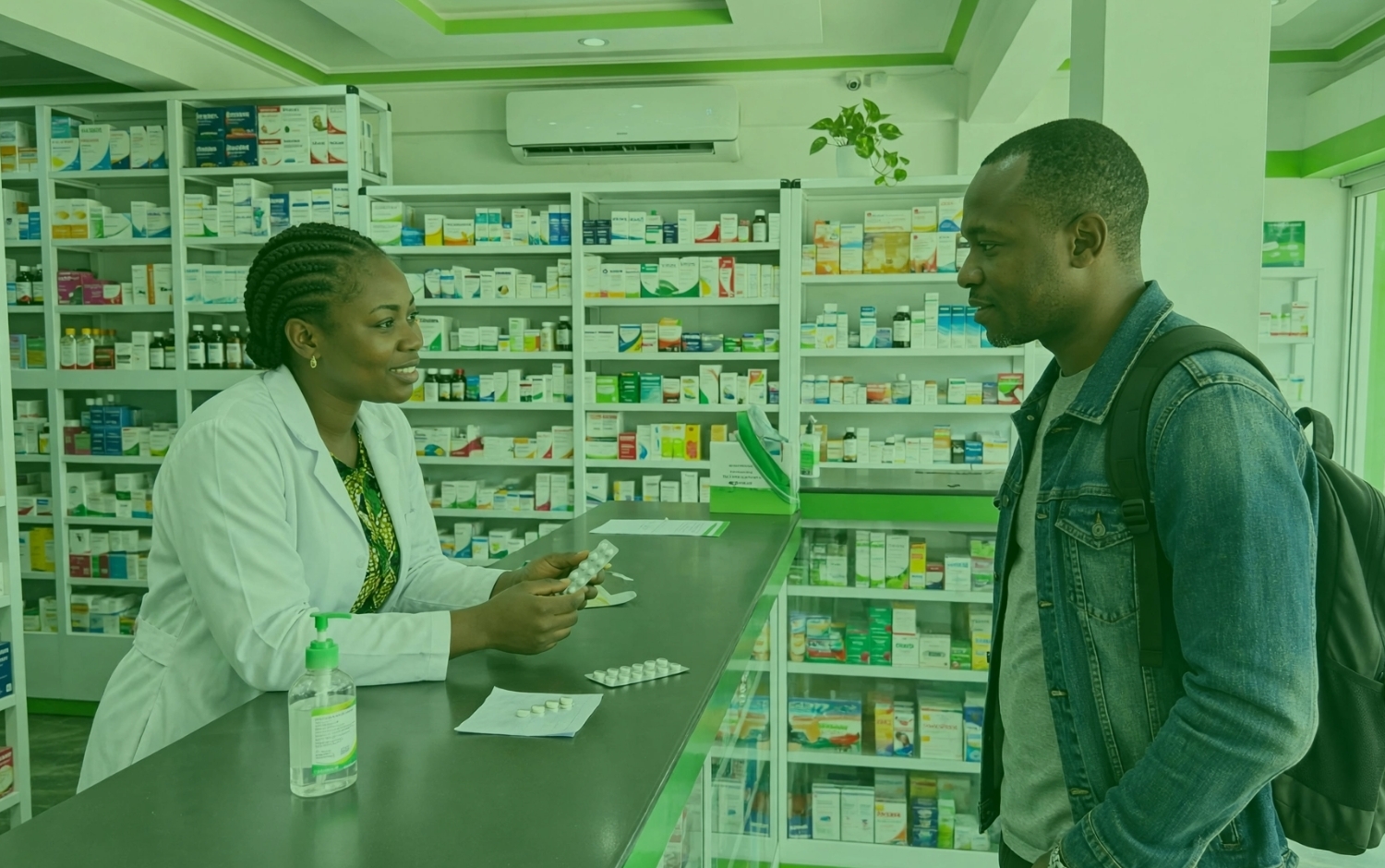 Citi Pharmacy Pharmacist consulting customer over the counter